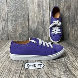 STEVE MADDEN WOMENS PURPLE LEATHER LASER CUT FLORAL SCALLOP EDGE SNEAKERS 6M